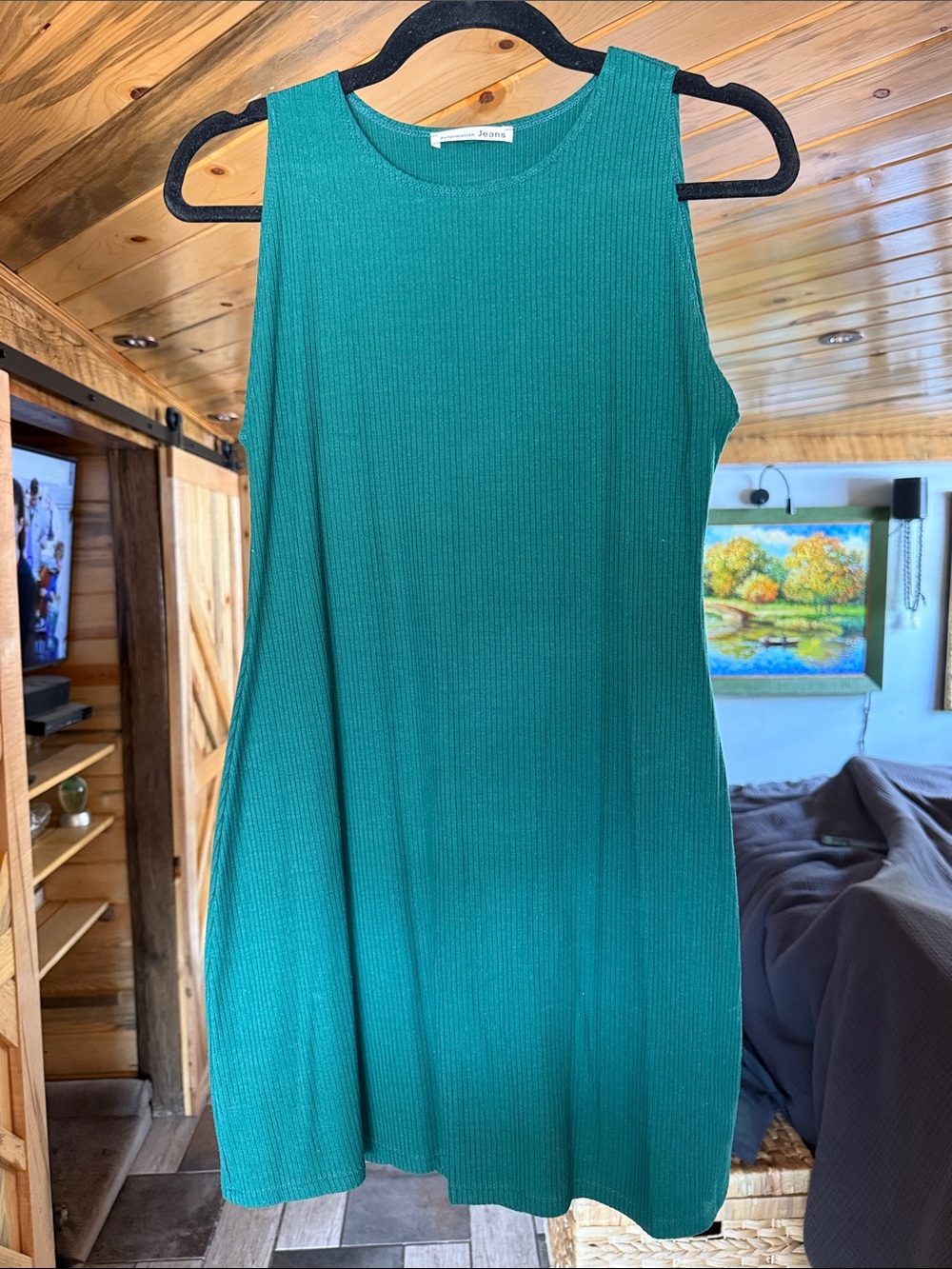Reformation Emerald Green Ribbed Sleeveless Shift Dress
